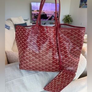Authentic Goyard St. Louis Tote GM Red + Pouch | Classic Chevron Canvas